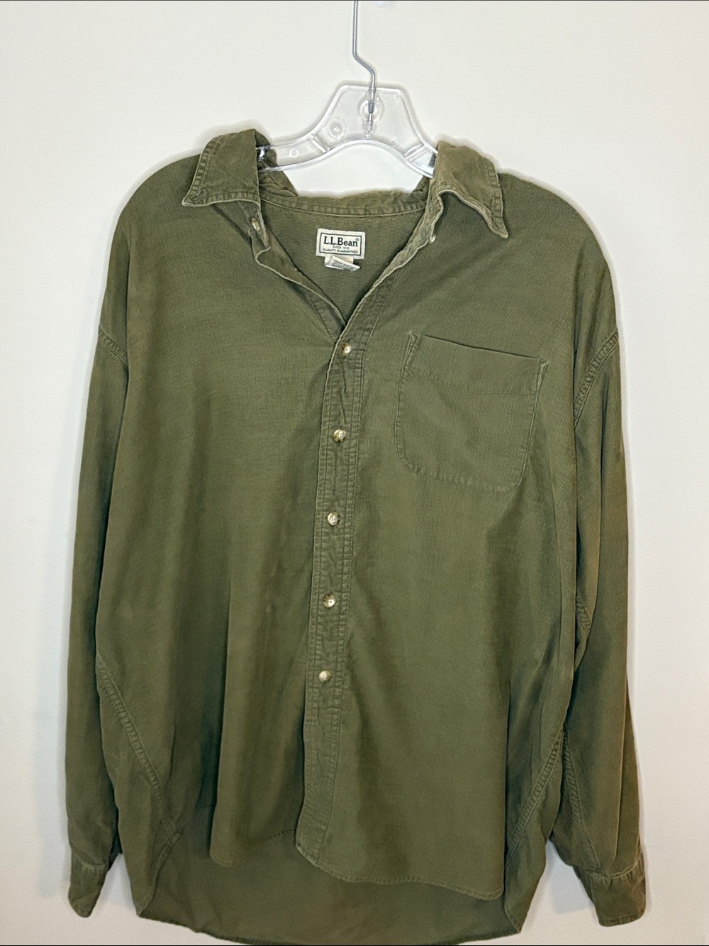 L.L. Bean Men's Olive Corduroy Button-Front Shirt